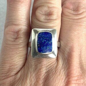 Sterling Silver 925 Signed Boma Bezel Set Rectangular Lapis Lazuli Ring Sz 5.75